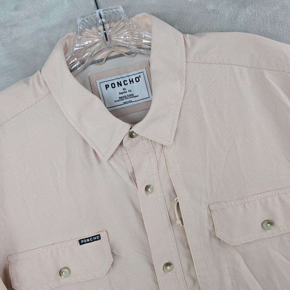 Poncho Fishing Shirt Mens XL Peach Short Sleeve Magnetic Pocket Performance